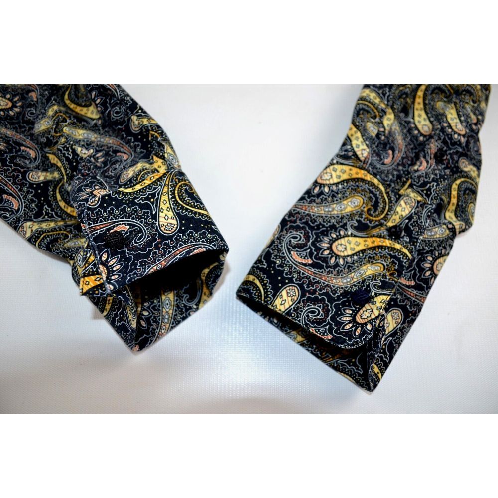 Stacy Adams Shirt Men's  17 32/33  Black Yellow Paisley Convertible French Cuffs - Picture 13 of 16